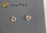 14K Solid ROSE Gold Stud Flower Earrings, Cubic Zirconia Earrings - TGE40015