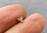 10K Solid Gold Tiny 3 White CZ Triangle Stud Earrings Piercing 20G, 6mm Post Real Gold