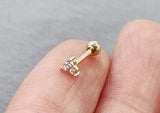 10K Solid Gold Tiny 3 White CZ Triangle Stud Earrings Piercing 20G, 6mm Post Real Gold