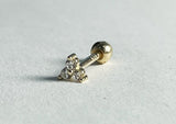 10K Solid Gold Tiny 3 White CZ Triangle Stud Earrings Piercing 20G, 6mm Post Real Gold