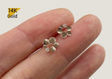 14K Solid ROSE Gold Stud Flower Earrings, Cubic Zirconia Earrings - TGE40015