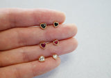 10K Solid Gold Tiny Heart Cubic Zirconia Stud Earrings, 4mm, 5mm Real Gold - TGE106