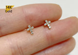 14K Solid Gold Tiny White CZ Cross Stud Earrings, Tiny Stud Yellow Gold Earrings - TGE40030
