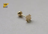 14K Solid Gold Tiny Lucky Clover End Barbell Piercing 20G, 6mm Post Real Gold - TGP4501
