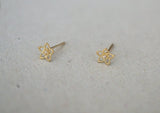 10K Solid Gold Tiny Flower Line Stud Earrings Cubic Zircornia Real Gold - TGE063