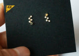 14K Gold Tiny Star CZ Stud Earrings W Cassiopeia Geometric Real Gold - TGE40019