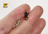 14K Solid Gold Black White CZ Salamander Cubic Zirconia Earring Barbell Piercing, 22G