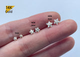 14K Solid Gold Stud Earrings, Tiny Stud, Yellow Gold White Star CZ Earrings, Real Gold - TGE41014