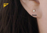 14K Solid Gold Stud Earrings, Tiny Stud, Yellow Gold White Star CZ Earrings, Real Gold - TGE41014