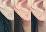 10K Solid Gold Tiny 3 White CZ Stud Earrings Real Gold - TGE066
