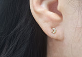 10K Solid Gold Tiny Star Moon Stud Earrings White CZ Cubic Zirconia Real Gold 14K Available