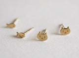 14K Solid Gold Cat End Barbell Piercing 18G, Fish Available Real Gold