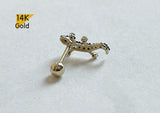 14K Solid Gold Black White CZ Salamander Cubic Zirconia Earring Barbell Piercing, 22G