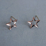 14K Solid Gold Stud Earrings, Rose Gold Thin, Shiny Star, Rose Gold - TGE41003