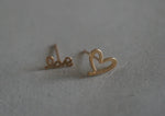 10K Solid Gold Stud Earrings Line Hollow Heart Love Small Letter Real Gold - TGE037