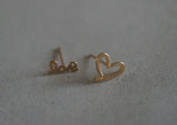 10K Solid Gold Stud Earrings Line Hollow Heart Love Small Letter Real Gold - TGE037