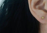 10K Solid Gold Stud Earrings Cylinder Tiny Geometric Thick Circle Real Gold - TGE094