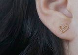 10K Solid Gold Stud Earrings Line Hollow Heart Love Small Letter Real Gold - TGE037