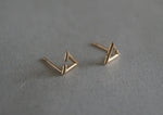 10K Solid Gold Stud Earrings Triangle Geometric Line Hollow Real Yellow Gold - TGE070