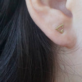 10K Solid Gold Stud Earrings Triangle Geometric Line Hollow Real Yellow Gold - TGE070
