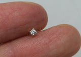 10K Solid Gold Tiny White CZ 2mm Piercing 19G, 1/4" 6mm Post Real Gold - TGP0001