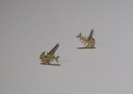 10K Solid Gold Tiny Fish Bone Animal Stud Earrings Real Gold - TGE084