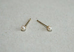 14K Solid Gold Natural Real Pearl Stud Earrings, 2.5mm,3mm,4mm,5mm,6mm,8mm Tiny Stud Yellow Gold Earrings - TGE40007