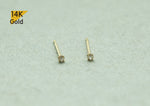 14K Solid Gold Stud Earrings, So Tiny Stud, Yellow Gold White CZ Earrings, Real Gold - TGE41012