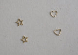 10K Solid Gold Tiny Star Heart Stud Earrings Texture Shiny Cut Line Pattern Thin Real Gold - TGE011 TGE039