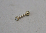 10K Solid Gold Tiny White CZ 2mm Piercing 19G, 1/4" 6mm Post Real Gold - TGP0001