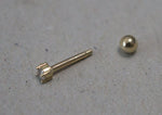 10K Solid Gold Tiny White CZ 2mm Piercing 19G, 1/4" 6mm Post Real Gold - TGP0001