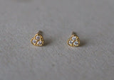10K Solid Gold Tiny Heart White CZ Stud Earrings Real Gold - TGE038