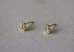 10K Solid Gold Tiny Heart White CZ Stud Earrings Real Gold - TGE038