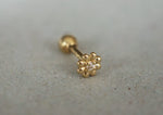 14K Solid Gold Tiny Zirconia Flower End Barbell Piercing 18G, 3/16" 5mm Post Real Gold - TGP4004