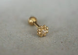 14K Solid Gold Tiny Zirconia Flower End Barbell Piercing 18G, 3/16" 5mm Post Real Gold - TGP4004