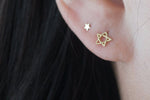 10K Solid Gold Tiny Star String Line Stud Earrings Real Gold - TGE012