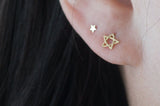 10K Solid Gold Tiny Star String Line Stud Earrings Real Gold - TGE012