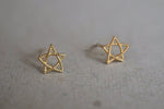 10K Solid Gold Tiny Star String Line Stud Earrings Real Gold - TGE012