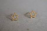 10K Solid Gold Tiny Star String Line Stud Earrings Real Gold - TGE012