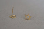 10K Solid Gold Tiny Star String Line Stud Earrings Real Gold - TGE012