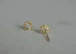 10K solid Gold Tiny Flower Line Stud Earrings Cubic Zircornia Real Gold - TGE064