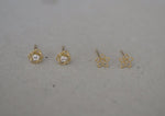 10K Solid Gold Tiny Flower Line Stud Earrings Cubic Zircornia Real Gold - TGE063