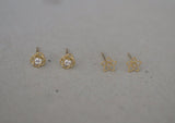 10K Solid Gold Tiny Flower Line Stud Earrings Cubic Zircornia Real Gold - TGE063