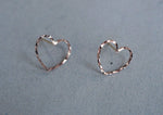 14K Solid Gold Stud Earrings, Shiny Heart, ROSE Gold - TGE41005