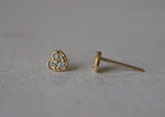 10K Solid Gold Tiny Heart White CZ Stud Earrings Real Gold - TGE038