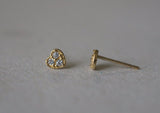 10K Solid Gold Tiny Heart White CZ Stud Earrings Real Gold - TGE038