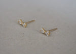 10K Solid Gold Tiny Ribbon Stud Earrings Cubic Zircornia CZ Real Gold - TGE043