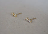 10K Solid Gold Tiny Ribbon Stud Earrings Cubic Zircornia CZ Real Gold - TGE043