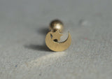 14K Solid Gold Tiny Convex Crescent Moon End Barbell Piercing 18G, 3/16" 5mm Post Real Gold - TGP4002