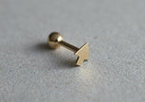 14K Solid Gold Tiny Arrow Head End Barbell Piercing 18G 3/16" 5mm Post Real Gold - TGP4003